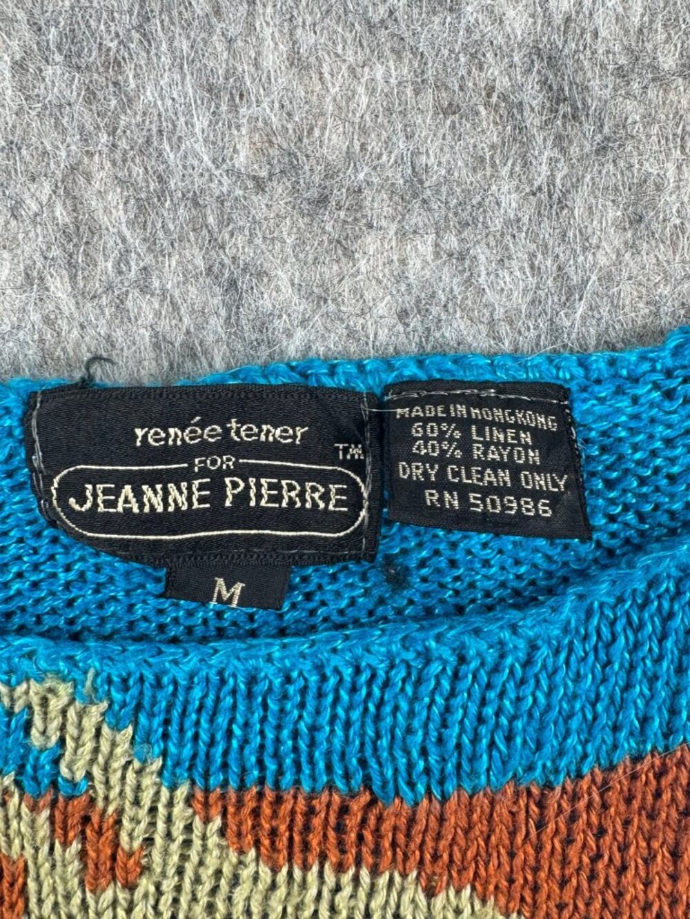 Vintage Renee Tener for Jeanne Pierre Knit Tank Top Blue Graphic Sz M - Picture 2 of 8
